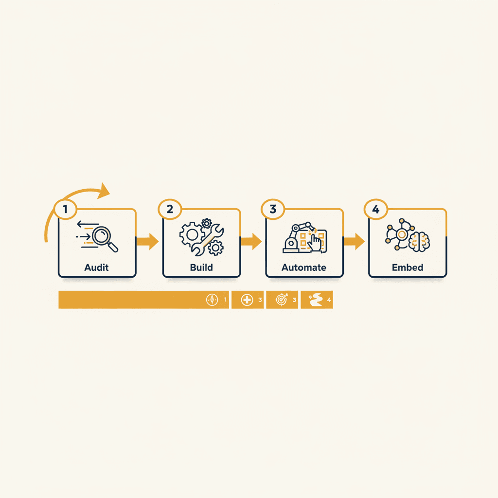 Audit · Build · Automate · Embed: How We Actually Run AI Engagements